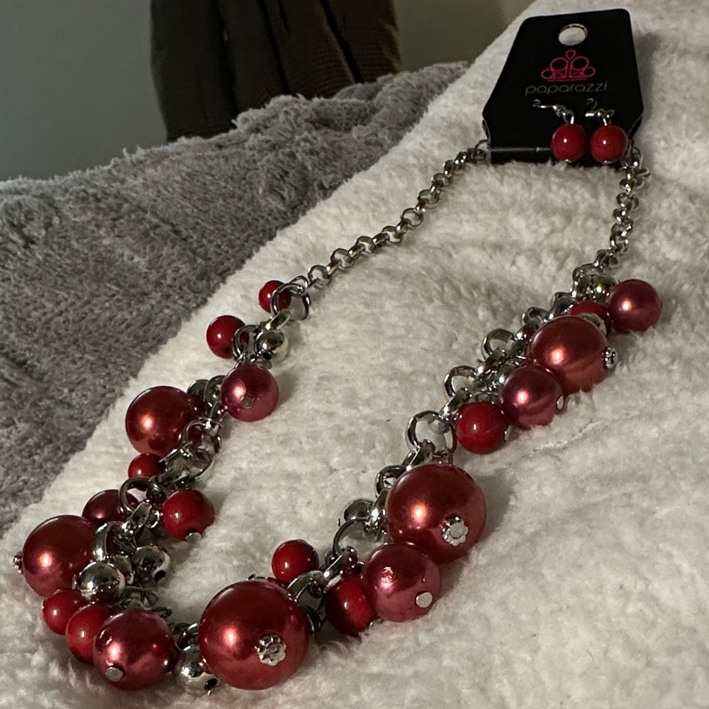 Paparazzi Bold Red and Silver Necklace Set